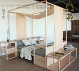 新中式实木免漆高柱床实木四柱床架子床柱子床客栈架子床婚床家具
