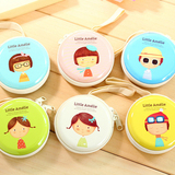 韩版可爱创意卡通女孩马口铁盒圆形硬币钥匙耳机收纳包零钱包铁盒