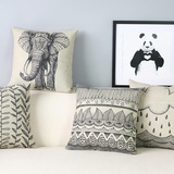 个性手绘大象现代简约文艺黑白棉麻抱枕汽车靠垫办公室沙发靠枕