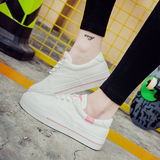 2016夏季韩版帆布鞋女系带小白鞋厚底板鞋学生布鞋休闲鞋白色女鞋