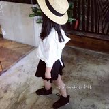 2016春新款韩版童装儿童女童白色纯棉蝙蝠袖连帽长袖套头卫衣