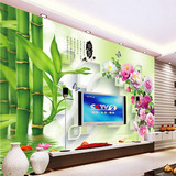 牡丹电视背景墙3d大型壁画竹子荷花九鱼图沙发客厅现代简约墙布纸