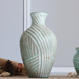 欧式家居客厅陶瓷花瓶 复古做旧蓝色旋纹装饰花器美式摆件花插