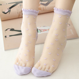 水晶袜子透明女袜日系蕾丝花边短丝袜玻璃丝袜夏季薄款肉色隐形袜