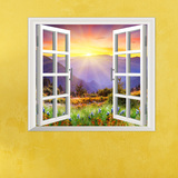 假窗户墙贴3D立体创意卧室田园风景墙壁贴画自粘客厅装饰3d墙贴纸