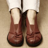 秋季女鞋手工羊皮鞋全真皮加绒毛厚底低跟舒适休闲鞋文艺复古单鞋