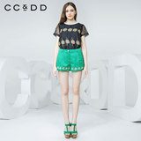 CCDD2016夏装新款专柜正品女有光欧根纱金丝绣花衬衫圆领短袖上衣