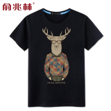 俞兆林 潮流短袖t恤男 青少年纯棉圆领个性鹿头印花半截袖体恤衫
