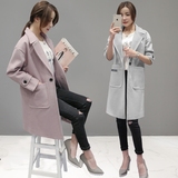 2016秋装新款韩版修身显瘦中长款毛呢大衣长袖含羊毛呢大衣外套女