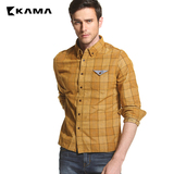 卡玛KAMA 冬季男装 纯棉条绒格子美式休闲衬衫男青年长袖 2414808