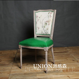 美式实木餐椅 法式田园乡村绿色做旧家用靠背椅休闲椅古典法式