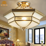 DHM全铜玻璃艺术顶灯欧式复古铜质半吊吸顶灯具 客厅灯卧室灯饰