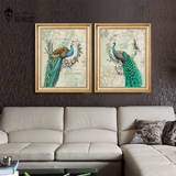 欧式复古油画现代客厅装饰画有框画玄关沙发壁画卧室挂画 孔雀