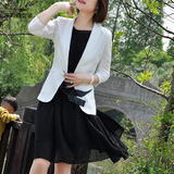 韩版修身型中袖白色雪纺小西装外套短款女夏季 职业装单西服潮薄