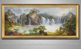 中式山水风景油画聚宝盆客厅横版别墅古典挂画纯手绘有框壁画