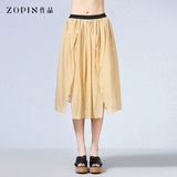 Zopin作品女装2015夏装新款雪纺裙蕾丝裙子 桑蚕丝复古文艺半身裙