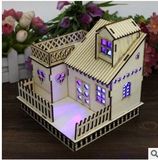 最创意木质带灯小房子摆件 原木环保小洋楼别墅模型 生日礼品精品