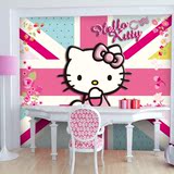 粉红色kitty猫女孩壁纸儿童房卧室卡通主题个性大型壁画无缝墙纸