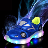 夏季儿童汽车鞋LED发光童鞋女童USB充电夜光鞋男童运动带亮灯鞋
