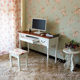 实松木小孩学生学习电脑书桌现代可折叠白色书房欧式美式乡村书桌
