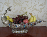 欧式奢华树脂雕刻大型装饰品摆件 时尚创意婚庆孔雀水果盘 花盘