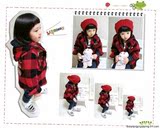 韩版 秋冬季款 经典红黑格子风衣外套 拉链外套 女孩宝宝儿童装