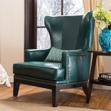 新款 欧式美式新古典实木单人沙发真皮高背椅书房客厅休闲老虎椅