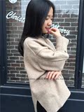 2015MACQNF王菲同款韩国厚版外贸原单针织衫前短后长圆领MQ毛衣女
