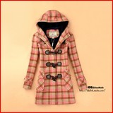 小熊维尼2015冬季新款学院风格子韩版加厚中长款羊毛呢外套大衣女