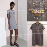 巴黎正品代购KENZO 2016春夏新款立体植绒字母刺绣虎头短袖连衣裙