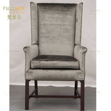 美式沙发椅实木老虎椅美式创意单人休闲椅布艺软包靠背小户型客厅