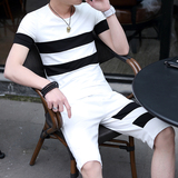夏日套装男夏潮流韩版 男士休闲时尚修身运动短袖T恤夏季2016新款
