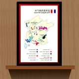 有框画红酒酒庄装饰画世界葡萄酒产区地图法国酒文化分布海报挂图