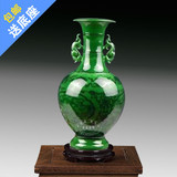 包邮景德镇陶瓷器青翡翠仿古绿色花瓶现代时尚家居客厅摆件装饰品
