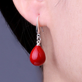 S925纯银珍珠耳环韩国长款 红色新娘耳坠女简约气质耳饰品防过敏