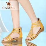 Camel/骆驼女鞋 时尚休闲2016春新款牛皮波西米亚串珠小坡跟凉鞋