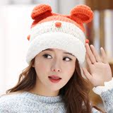 毛线帽子女 冬天韩版加绒加厚可爱猫耳朵护耳针织帽 冬季保暖帽潮