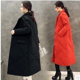 2015新款韩版冬装西装领长款羽绒服女宽松大码过膝羽绒衣胖mm外套