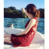 米家定制 韩版 海边度假 唯美 无袖 小性感 重工绣花蕾丝连衣裙