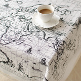 柒柒家欧式世界地图小资棉麻粗布家居餐桌布工作室装饰台布桌布