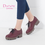 Daphne/达芙妮2015秋季英伦圆头女鞋 深口系带中跟单鞋1515404024