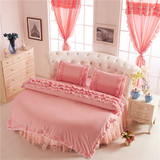 粉色圆床四件套韩版纯棉紫色公主床品圆床4件套2米2.2玉色四件套