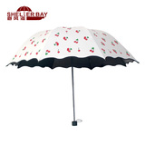 韩国晴雨伞折叠创意女可爱樱桃太阳伞黑胶防紫外线遮阳伞超强防晒