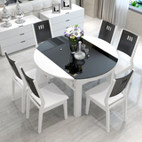 天艺华庭 餐桌餐椅套装现代简约黑白色钢化玻璃伸缩多功能圆桌实