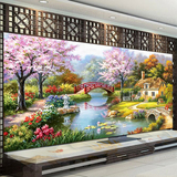 印花十字绣最新款客厅欧式油画花园小屋山水风景画十字绣客厅大幅