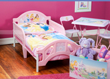 迪士尼卡通加强型塑料儿童床带护栏女孩粉色公主单人小床