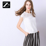 ZK短袖镂空蕾丝衫短款时尚百搭修身显瘦打底上衣2016夏装新款女装