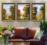 欧式客厅装饰画现代简约三联画山水风景手绘油画组合卧室走廊挂画