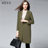 HZVZ2016春装新品外套简约休闲修身显瘦百搭一粒扣中长款小西装女