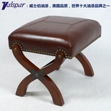 美式皮凳皮革多功能凳子实木成人椅子方凳茶几板凳靠背矮凳817